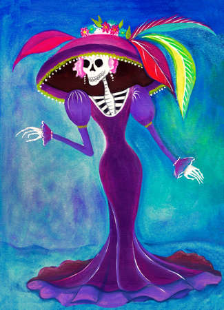 la calavera catrina Día de los Muertos Catrina esqueleto, ilustración Muerte elegante mexicana
